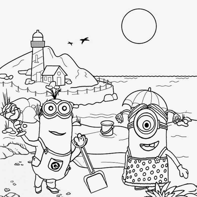 Online coloring book: Minions on the beach coloring book